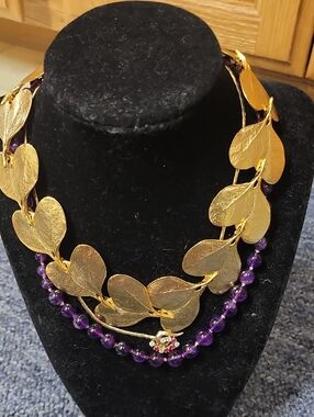 14k Vintage  Amethyst Beaded Necklace with Gold Accents